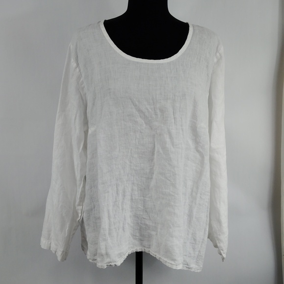 Flax Tops - Flax White Linen Long Sleeve Top